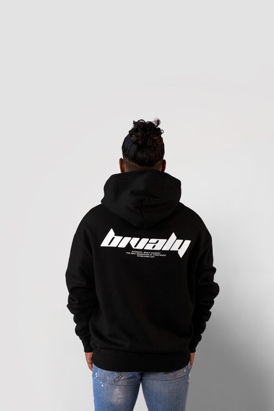 The Bivaly Premium Hoody with Back Logo is made out of 100% cotton.  Model is wearing a size Medium.  By Bivaly Garments.